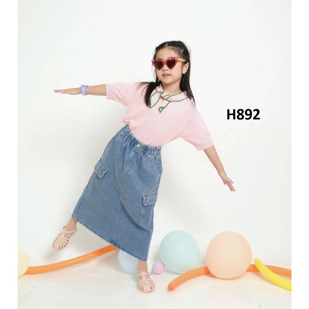 H892 Rok Cargo Jeans Anak Perempuan Jeans Rok Cargo