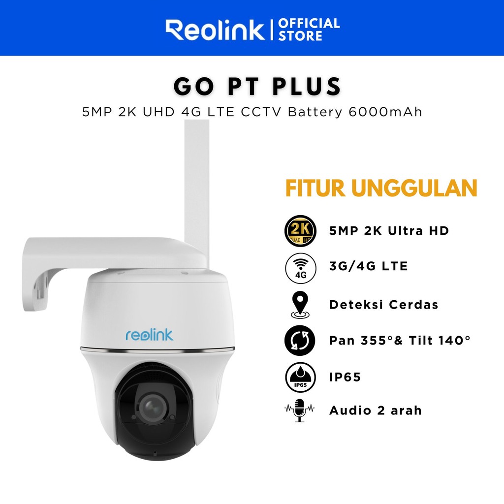 Reolink Go PT Kamera Keamanan 1080p 6000 mAh Baterai Malam 10m IP64