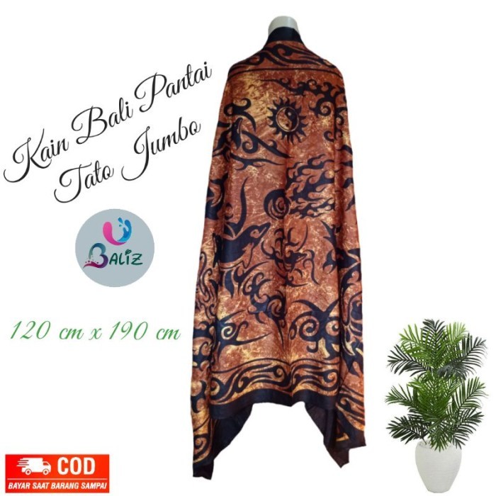 Kain Bali Pantai - Kain Bali Motif Tato Jumbo Sarung Bali Murah - Merah, JUMBO