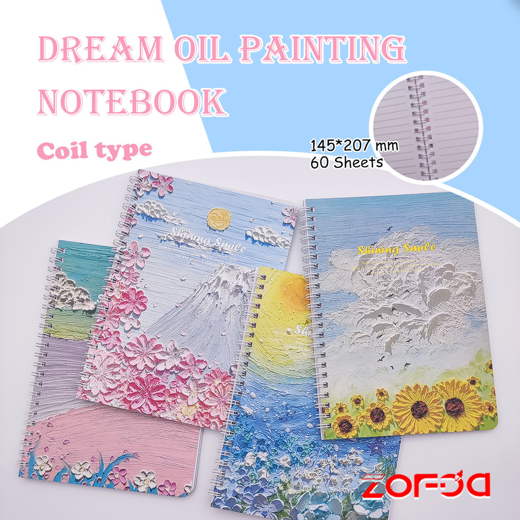 

4PCS Buku Catatan A5 Buku Tulis Sekolah Oil Painting Pink Notebook Diary Aesthetic Note Book School Stuff Stationery 60Lembar