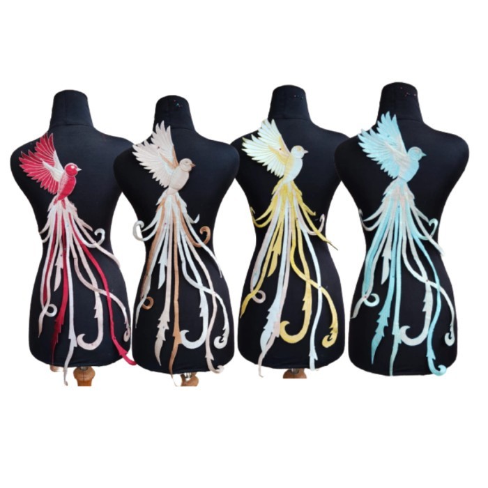 renda bordir gamis motif burung