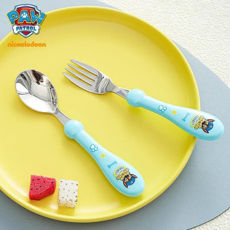 

2pcs Genuine PAW Patrol Cartoon Kids Spoon Fork Set Dessert Anime Figure Chase Skye Baby Gadgets Feed Kid Children's Cutlery Toy
