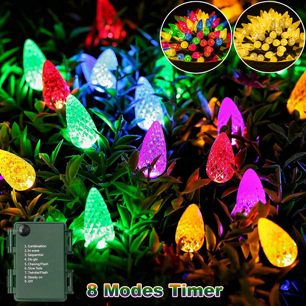 

5M 50LED C6 Bulbs String Lights Battery Operated Strawberry Christmas Fairy Garland Light Xmas Tree New Year Decor 8modes Timer