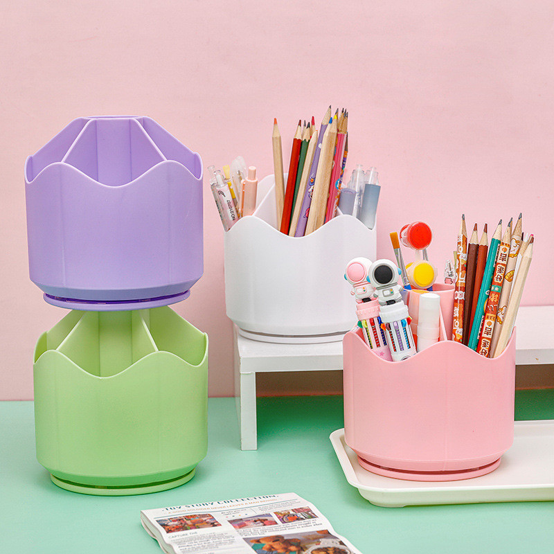 

Large Capacity Cute Rotating Pen Holder Desktop Stationery Box School Office Desk Stationery Storage Box Makeup Brush Organizer