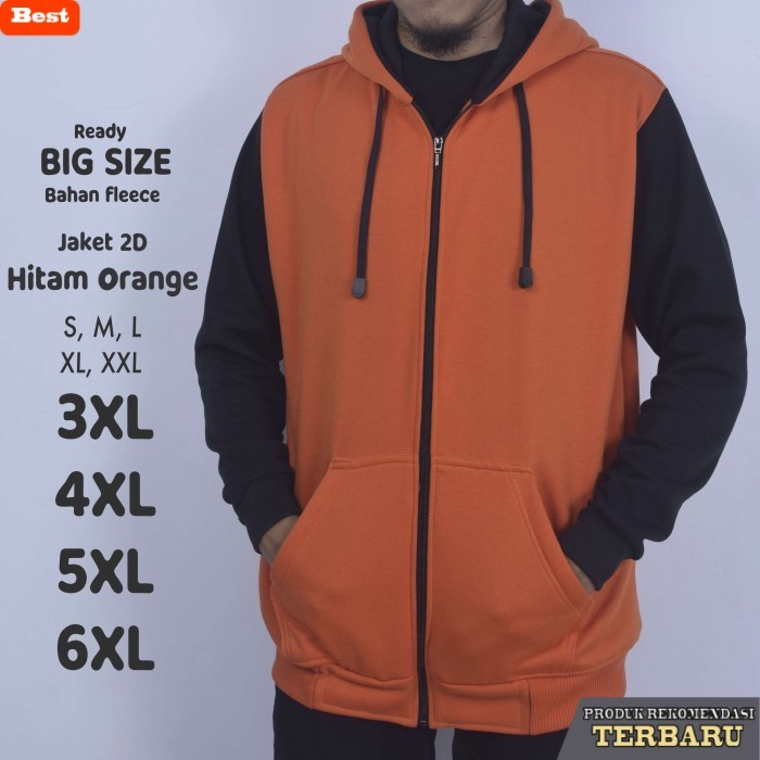 hoodie pria keren Jaket Hoodie Pria 2D Orange Hitam Jumbo Big Size - Orange Hitam, S