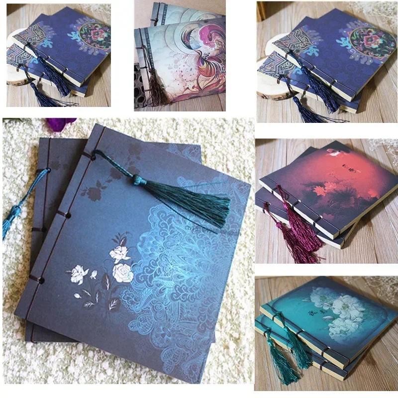 

Chinese Style Blue Rose Color Diary Note Book Tassel Stationery Retro Flower Sketchbook Journal Empty Notebook Chinoiserie