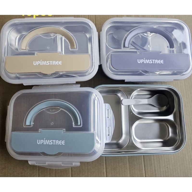 ( 3 Sekat Logo Upimstree ) Lunch Box Stainless / Kotak Bekal Stainless / wadah bekal stainless Viral