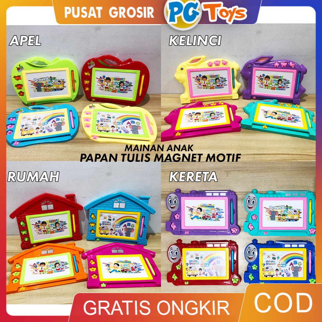 

PGTOYS Mainan Papan Tulis Magnet Magic Drawing Board Motif Rumah Kereta Apel Kelinci Ayam Classic Burung Mobil LKL Anak Belajar Menggambar Menulis Berhitung