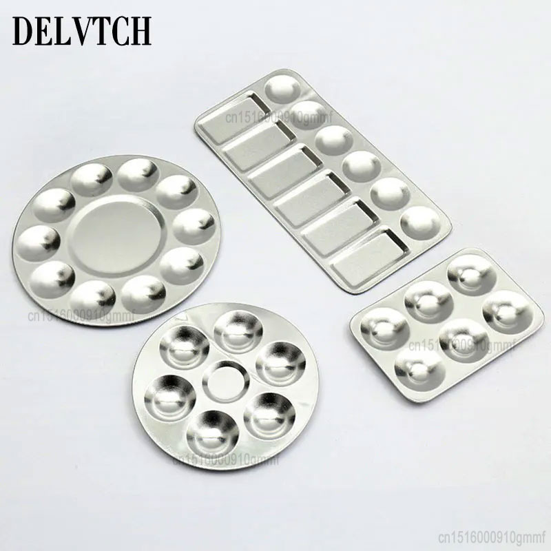 

Lightweight Aluminum Palette Acrylic Gouache Watercolor Art Oil Painting Tool Color Mixing Tray Rectangle Round Shape For Artist