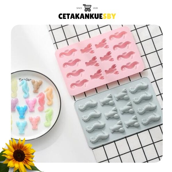 (CKS) Cetakan silikon coklat fondant pudding lobster kuda laut