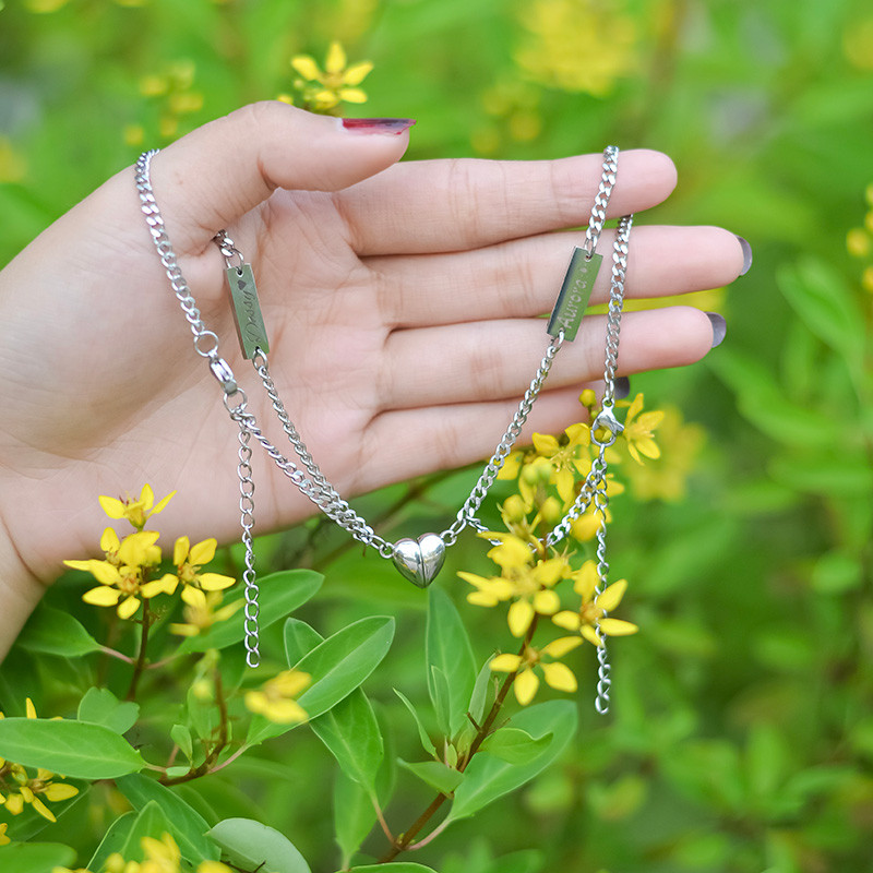Lula Rose Gelang Couple Titanium Magnet Kuat Liontin Hati Menyatu Bisa Ukir Nama Anti Karat Cod