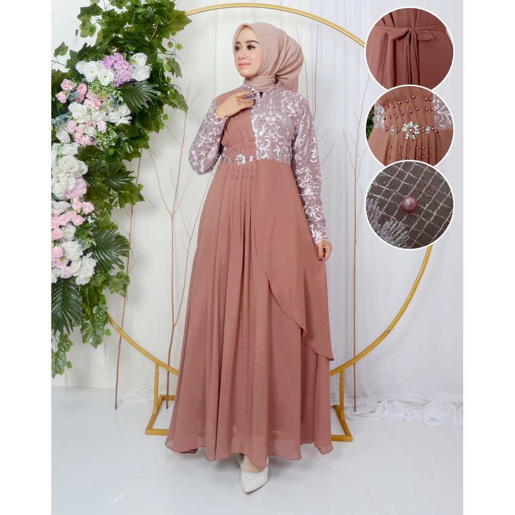 Gamis Dress Melisha Selendang Mewah Kekinian 2023 - Gamis Pesta Pernikanan Model Stlyle Modis Kondan