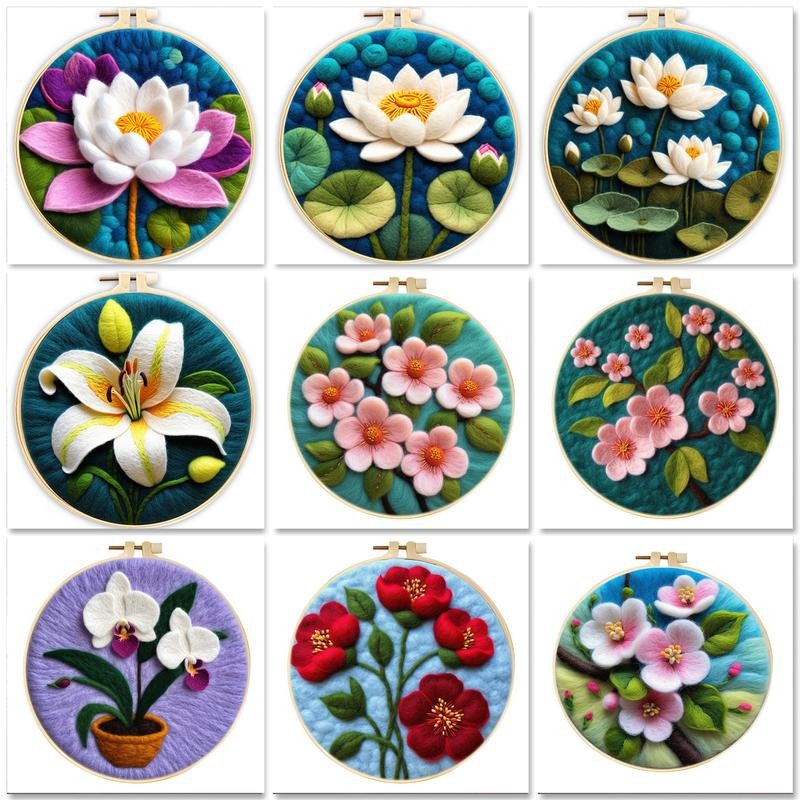

GATYZTORY Lotus Pattern Diy Wool Felting Painting With Embroidery Lotus Flower Diy Needle Felt For Starter Set Felt Paint
