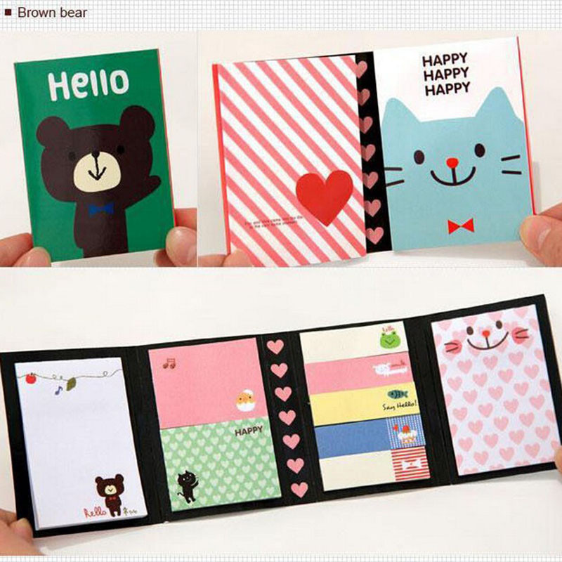 

Portable Notes Sticker Paper Self-Adhesive Four Fold Flags Notes Tab Post Cute Animals Memo Pads Sticky Marker Colorful Bookmark