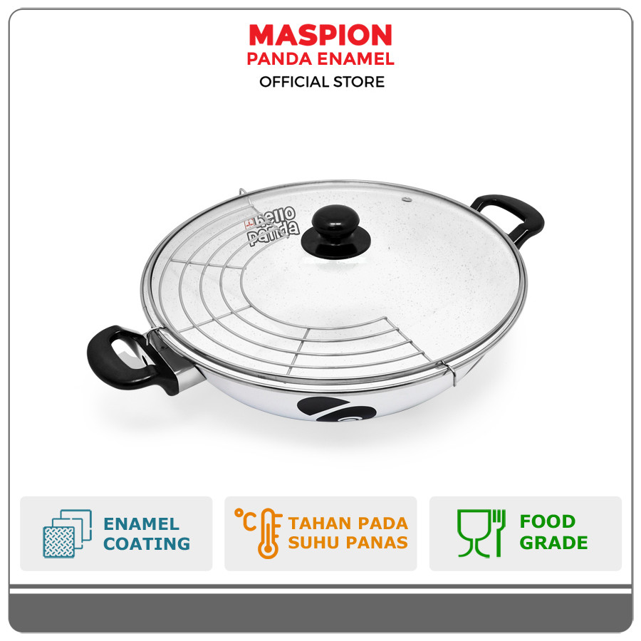 Maspion Panda Wajan Enamel Deepwok Hello Panda 33 cm