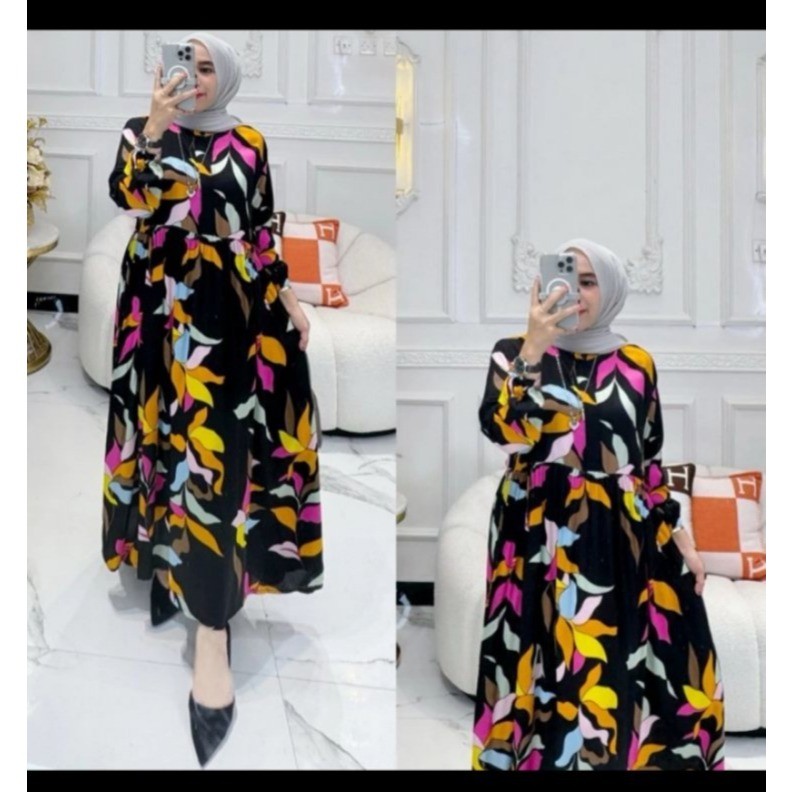 DHOLISHOP.ID Gamis terbaru 2024 lebaran wanita import / GAMIS TERBARU / GAMIS BUNGA PREMIUM CRINKLE 