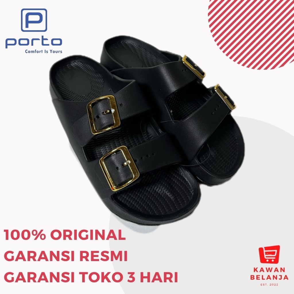 Sandal Selop Wanita Arch Gesper Emas Gold Support EVA Porto Gold 3061L-1 Coklat Putih Hitam Gold Wan