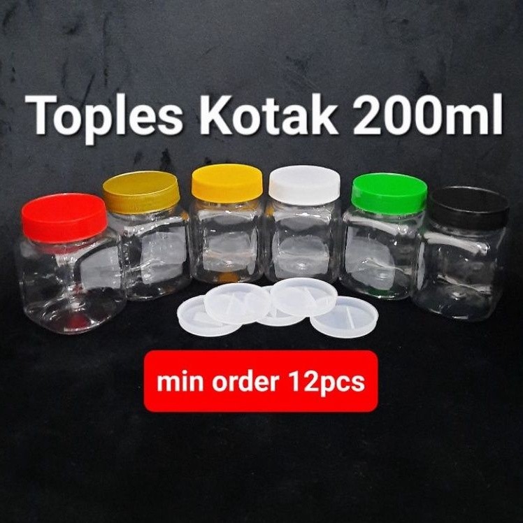 Toples KOTAK 200ml + Sumpal | Toples 200ml | Botol Kotak 200ml PET
