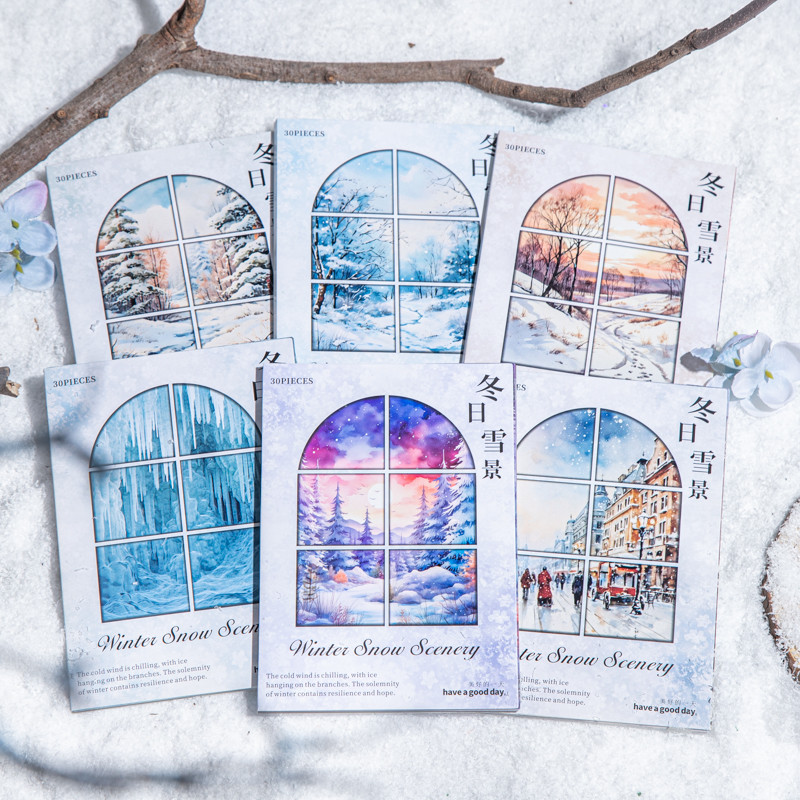 

30Pcs Winter Snow Scene Series Scrapbooking Paper Material Perfect for Collage Journaling Diy Craft Handmade Supplies