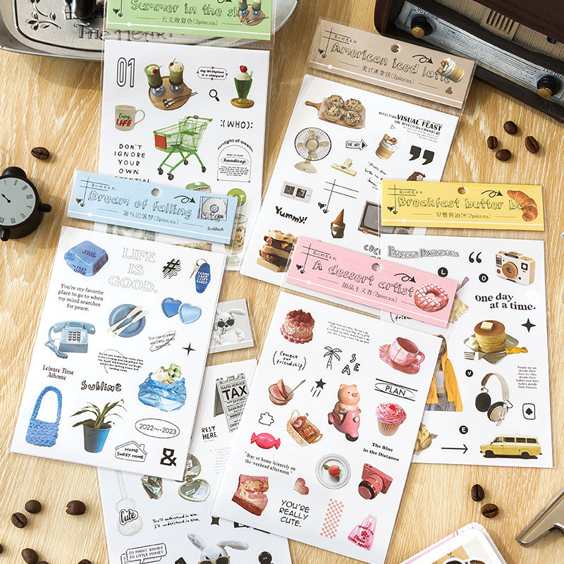 

MOHAMM 2 Sheets Creative Sweet Food Stickers for Daily Life Stuff Decoration Poster Crafts Scene Stationary School Supplies