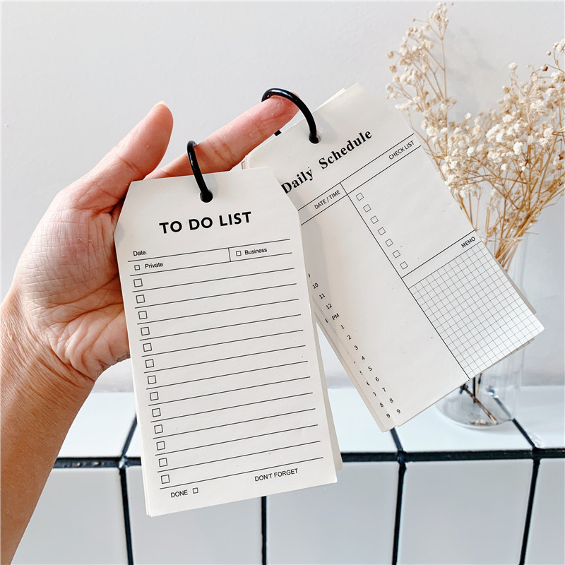 

50 Sheets Black And White Memo Pad Diy Simple Style Ring Buckle Type Notebook To Do List Students Diary Schedule Stationery