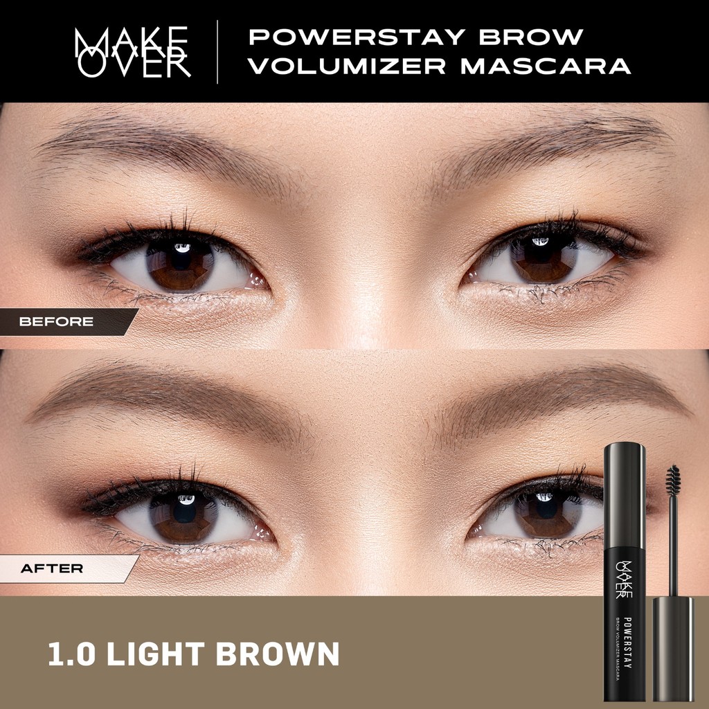 [PO ONLY 1.0 LIGHT BROWN] Make Over Powerstay Brow Volumizer Mascara 5 g - Browcara, Eye Brow Mascar