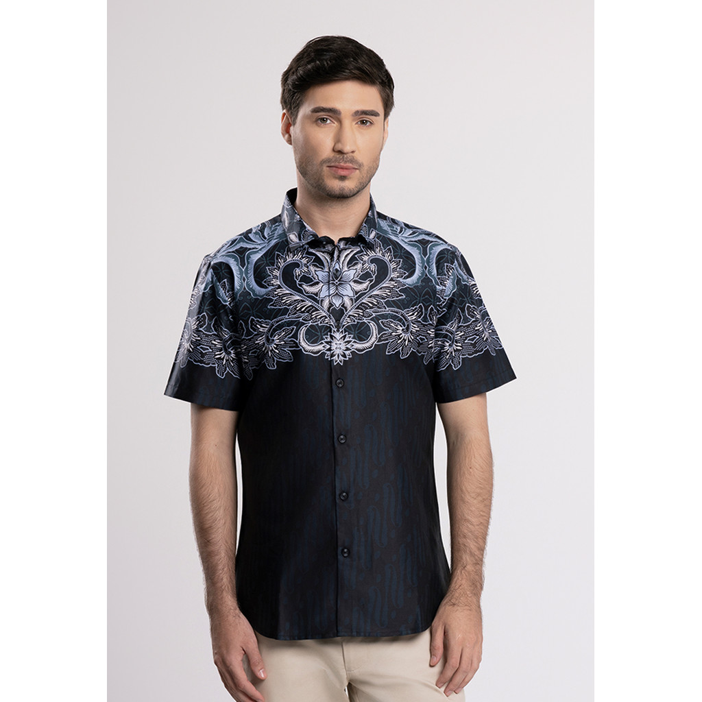 MOC - Kemeja Batik Pria Lengan Pendek Krathong - Black