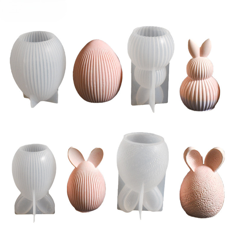 

3D Stripe Silicone Mold DIY Easter Egg Rabbit Soap Candle Molds Easter Decor Plaster Resin Crafts DIY Clay Molds Home Ornaments