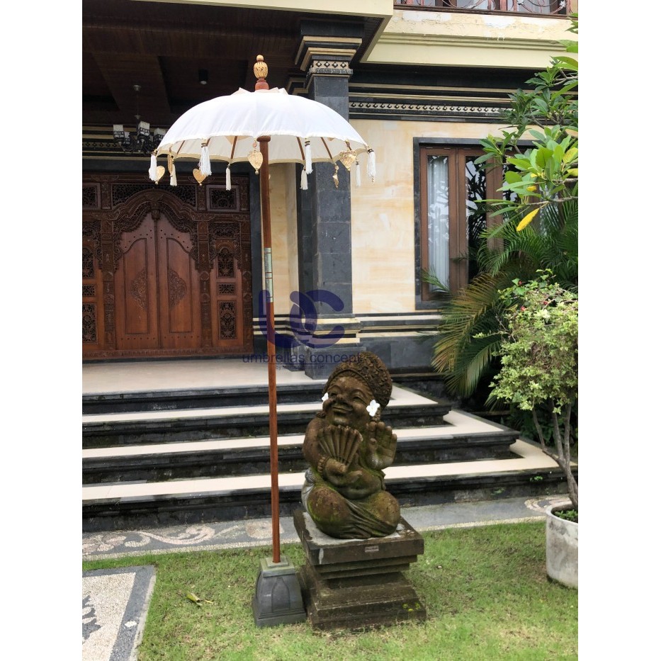 Payung Bali Hias Dekorasi / Tedung Pantai Kain Katun Rami 1,25m - Putih