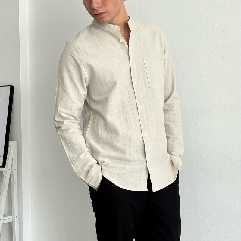 Kemeja Koko Linen Pria  | Kemeja Koko Pria Lengan Panjang | Baju Kemeja Linen Pria