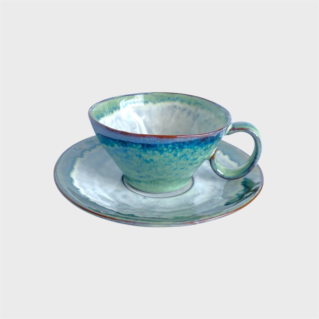 Green Volcano Cup and Saucer / Cup Saucer Mug Kopi Keramik 120ml