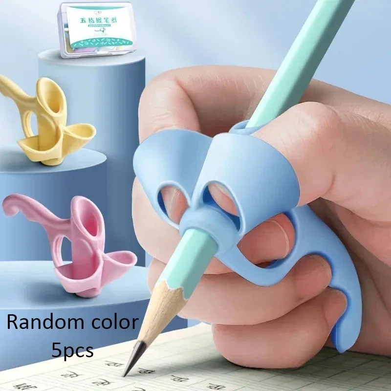 

6.6 Diskon 5Finger Pencil Handle Grips pen Holder Grip for Kids Hand writing Aid Trainer Posture Correction Pen Finger Holder