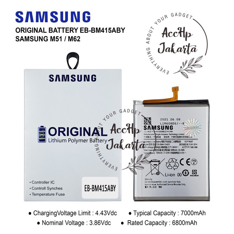 Baterai Batre Samsung M51 / M62 EB-BM415ABY Batu Baterai Samsung M51 / M62 Original 100% Distributor