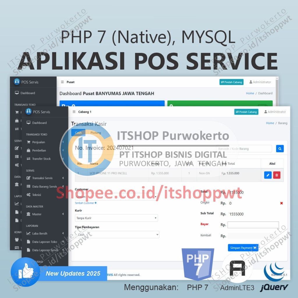 Source Code Aplikasi Web POS Service Penjualan dan Servis menggunakan PHP 7