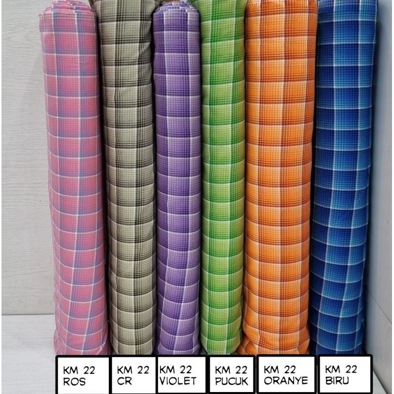 PROMO Kain Kotak Seragam 8 Violet Pucuk Biru Oranye  lebar 115cm (Harga per 0,5m)
