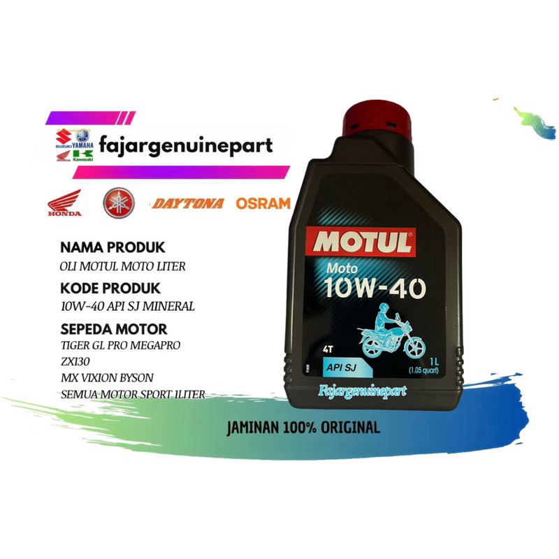 OLI MOTUL MOTO LITER SAE 10W-40 MINERAL TIGER GLPRO MEGAPRO VIXION BYSON 100% ORIGINAL MOTUL Terlari