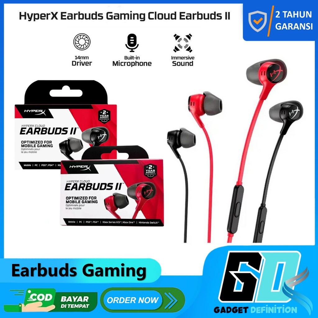HyperX Earbuds Gaming Cloud Earbuds II With Mic Earbuds Handsfree Gaming