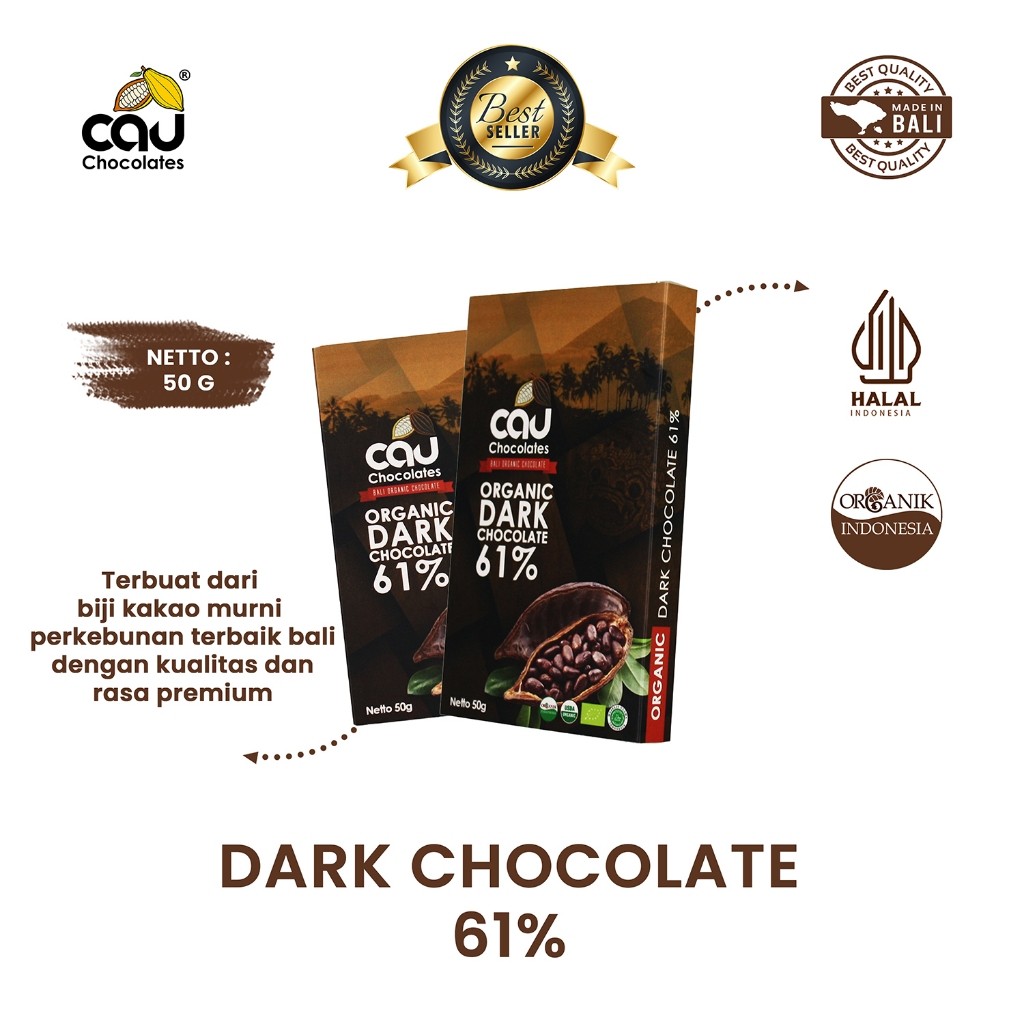 

CAU CHOCOLATES - Organic Dark Chocolate / Coklat Organik 61% dengan Gula Kelapa - 50 gr
