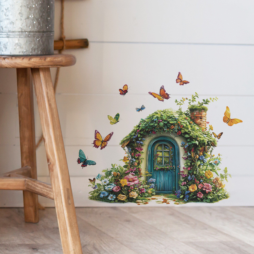 

Creative Flower House Wall Stickers Living Room Cabinet Decoration Mural Bedroom Door Home Background Decor Self-adhesive Decals
