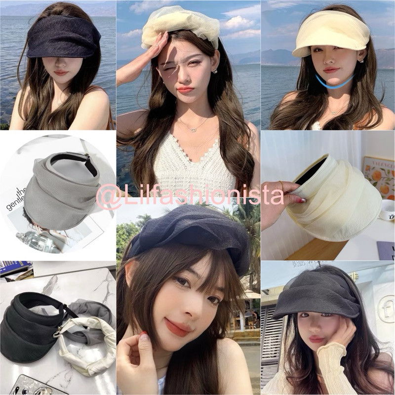 Bando Topi Organza Sun Visor Hat bando topi pantai Lipat Import