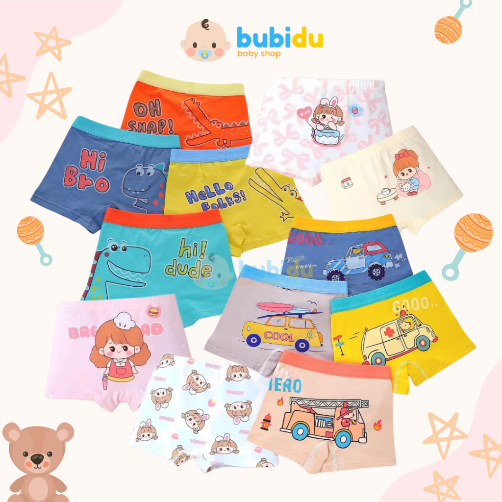 YANCSHOP BUBIDU Celana Dalam Anak 4pcs | CD Boxer Sempak Anak Laki Laki Perempuan Cowok Cewek 2 3 4 