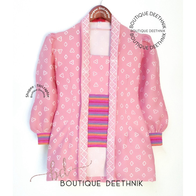 SIKATHEMAT DEETHNIK kebaya batik cap asli warna pink mix lurik ATBM