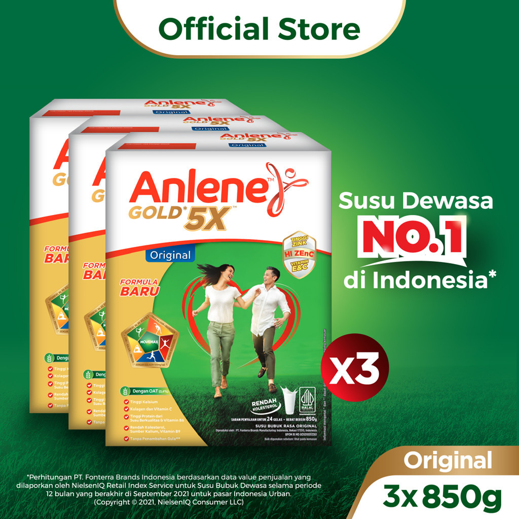 

Anlene Gold 5X Susu Bubuk Dewasa Original 3 x 850g - Nutrisi Tinggi Kalsium Untuk Tulang, Sendi, dan Otot