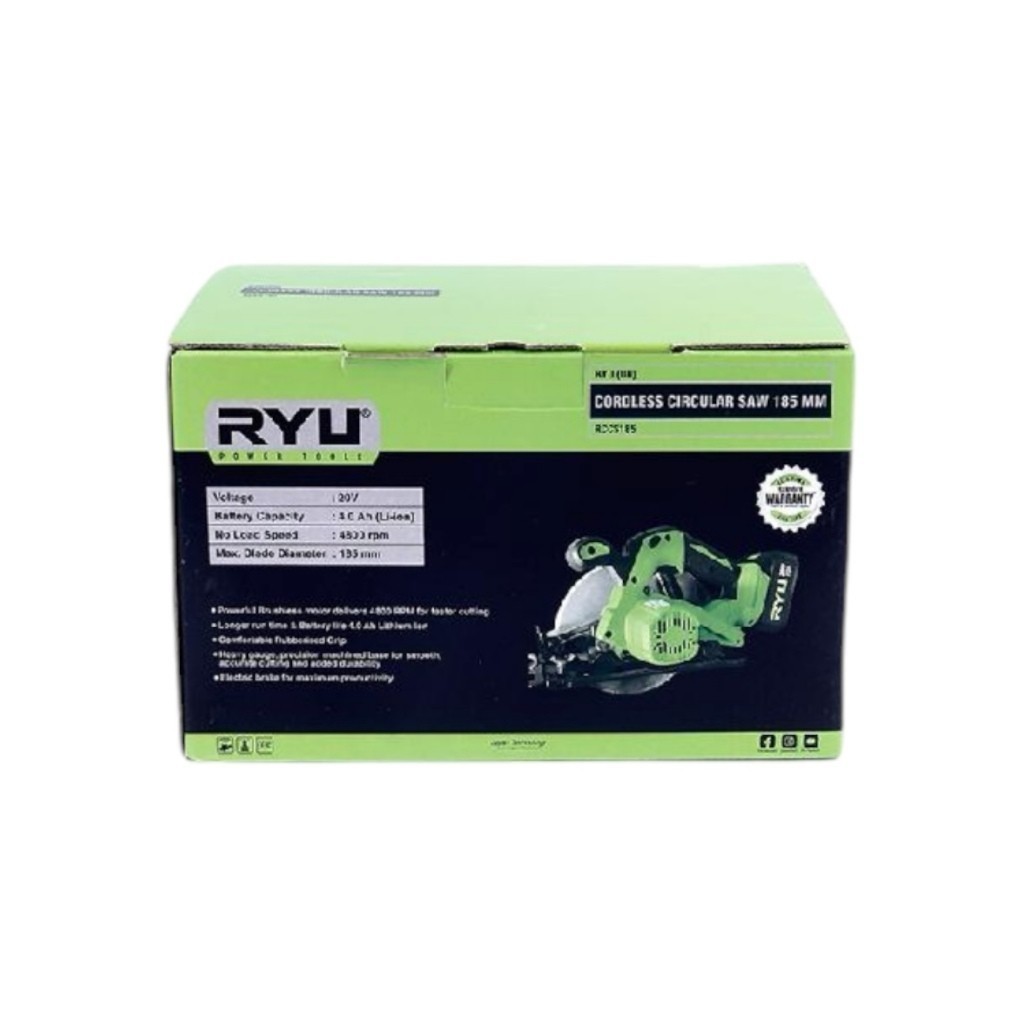 RYU Cordless Circular Saw 185 mm Gergaji Circular Tanpa Kabel RYU 185 mm (RCS7185)
