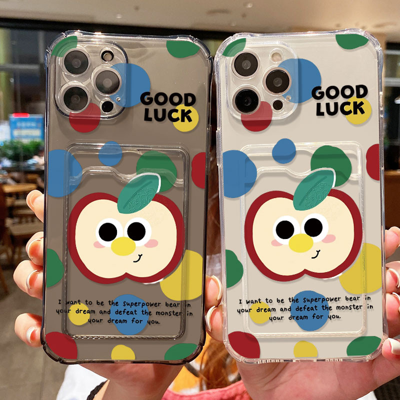 Lucky Apple Card Phone Case Transparent Card Holder Phone Case for Vivo V30 Pro V30 SE V30 Lite 4G V