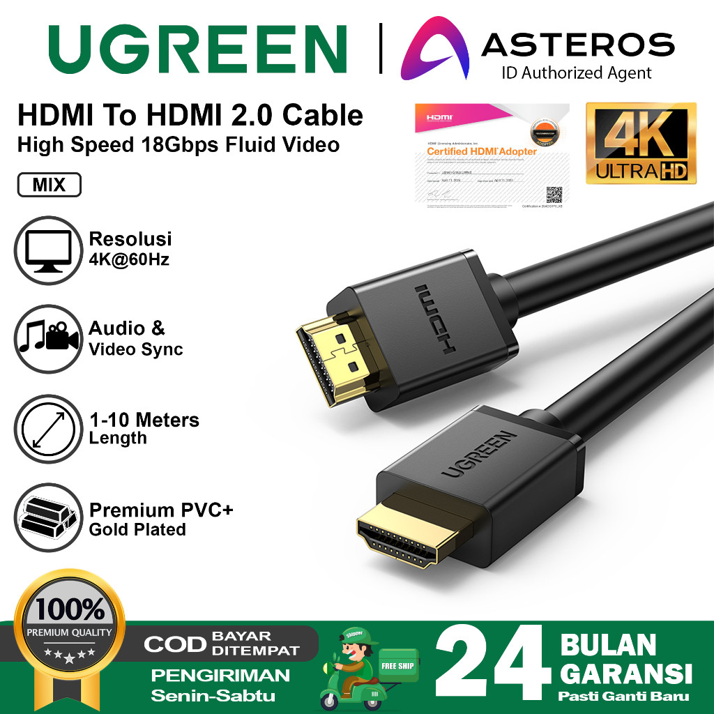 UGREEN Kabel HDMI To HDMI 4K 60Hz 18Gbps Ultra HD 10 Meter 10110