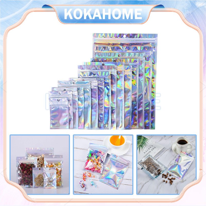 plastik klip hologram/ flat ziplock hologram /foil klip packaging bungkus makanan
