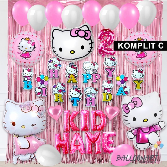 HELLO KITTY SIMPLE DEKORASI SET/BALON FOIL/DEKORASI ULANG TAHUN ANAK - HEMAT, 1