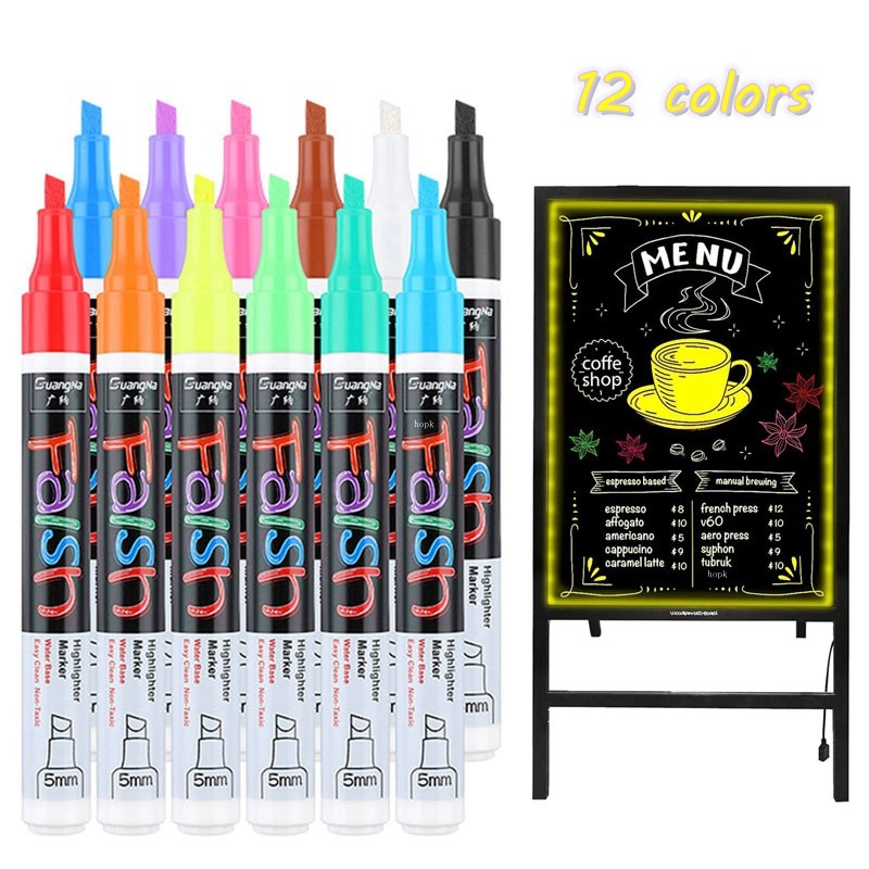 

12 Pcs Liquid Chalk Markers Pens Erasable Colors Highlighters LED Writing Board Glass Neon Pen Chalkboard Blackboard Windows
