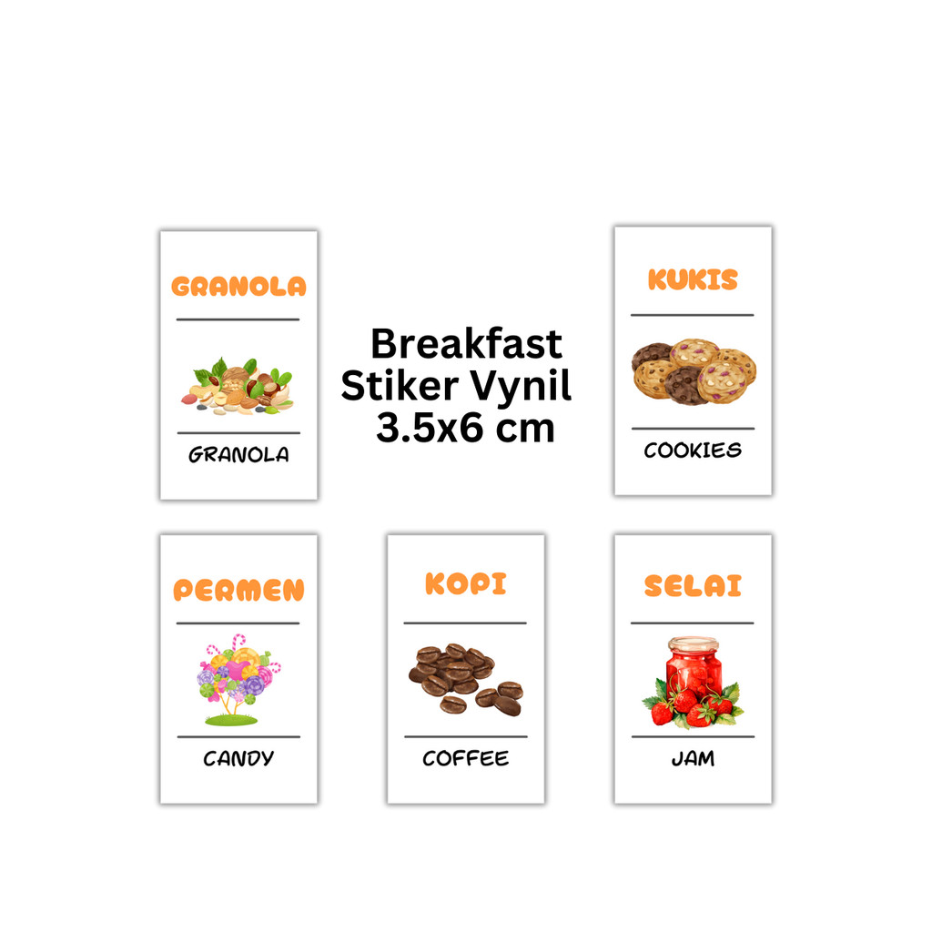 

KIM SHOP Label Stiker Bumbu Dapur Custom Sarapan Roti Selai Sereal Susu Vynil Sticker Warna Botol Rempah Aesthetic Waterproof Tahan Air